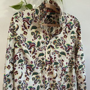 Talbot's Woman's XL Blouse All Over Paisley Button Up Cotton Pink purple Green